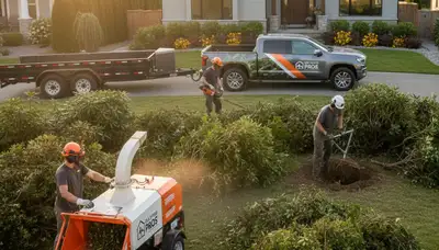 Crew performing professional shrub removal service in Brandon, FL yard