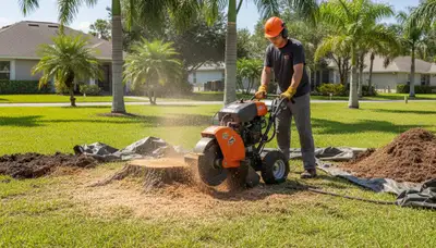 Professional stump grinding removing tree stumps in Apollo Beach, FL by Brandon tree removal experts