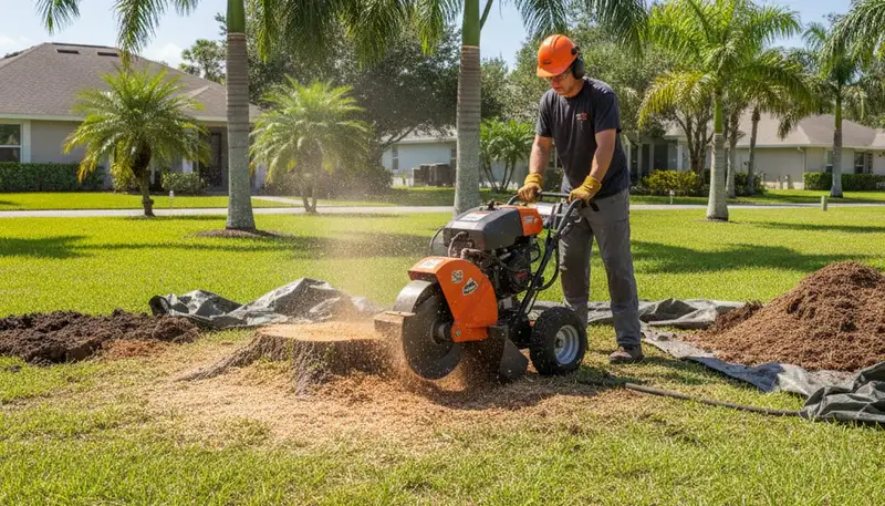 Professional stump grinding removing tree stumps in Apollo Beach, FL by Brandon tree removal experts