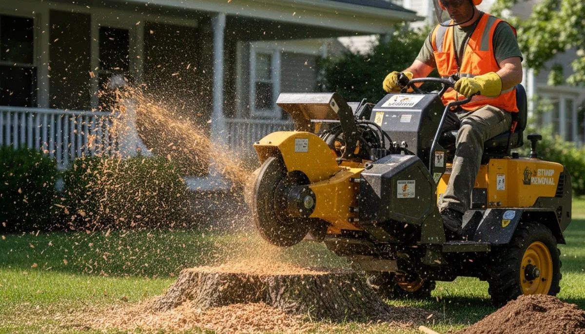 Professional stump grinding removing tree stumps in Dover, FL by Brandon tree removal experts