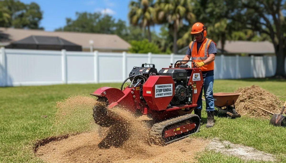 Professional stump grinding service removing tree stumps in Thonotosassa, FL near Brandon tree experts