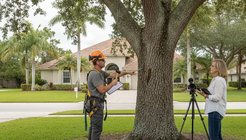 Certified arborist performing tree health assessment in Apollo Beach FL for Brandon tree removal service