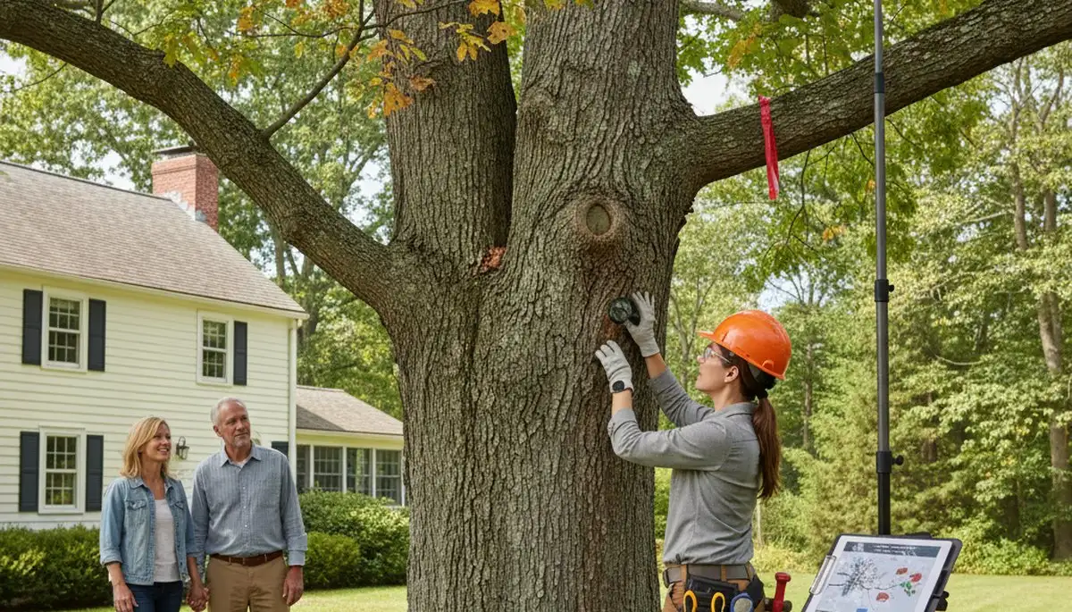 Certified arborist performing tree health assessment for Dover, FL homeowners near Brandon tree service