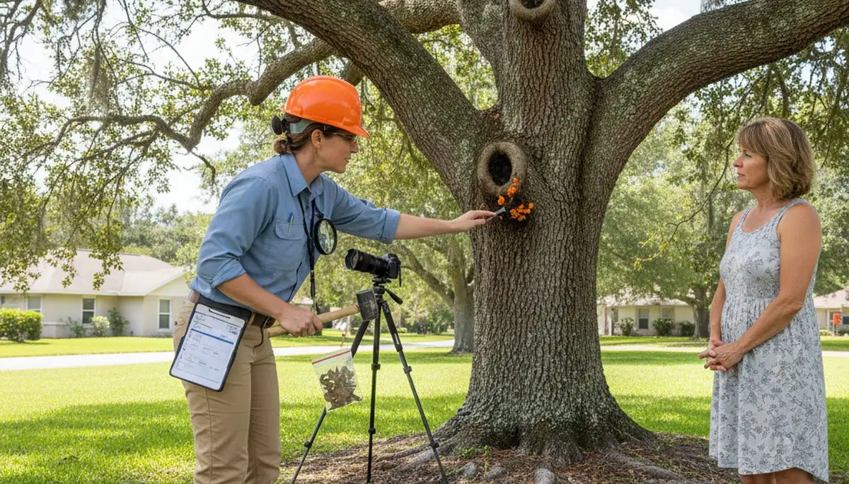 Certified arborist performing tree health assessment for Seffner, FL homeowner near Brandon, FL