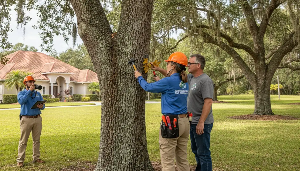 Certified arborist performing tree health assessment for homeowners in Thonotosassa, FL