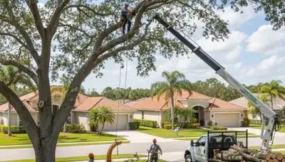 Professional tree removal service in Brandon, FL safely cutting and clearing large oak trees